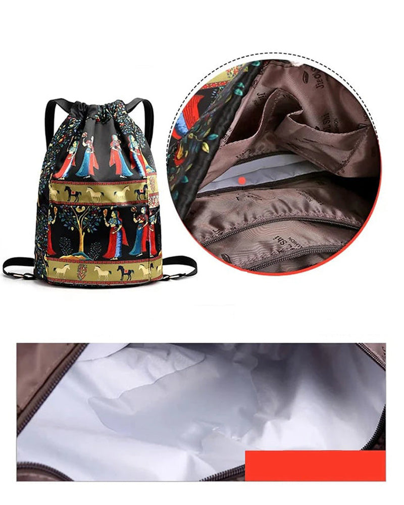 Taška se stahovací šňůrkou a etnickým vzorem