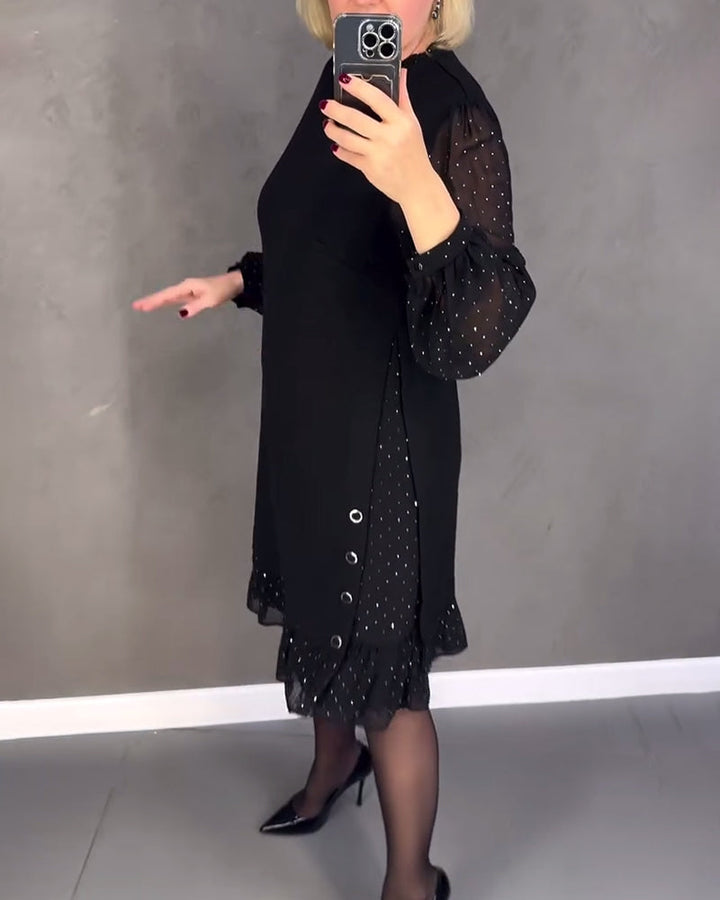 Elegantní šaty s puntíky a dlouhými rukávy