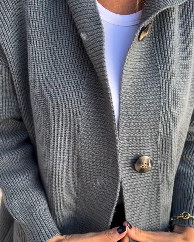 Pohodlný jednobarevný cardigan s kapucí, knoflíky a kapsou