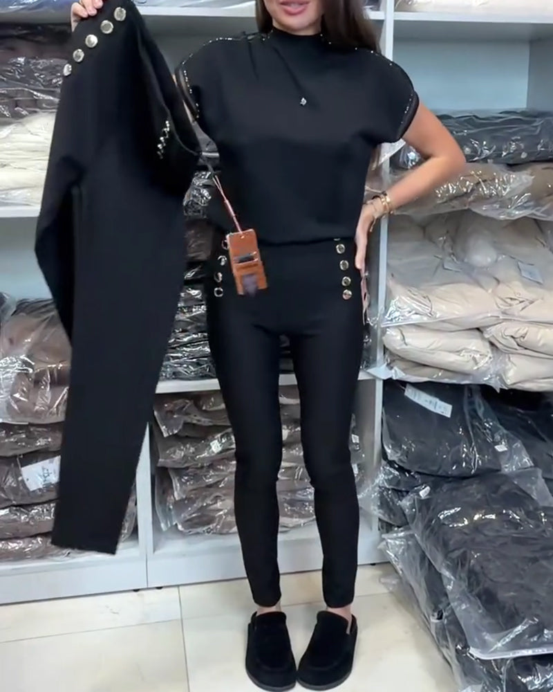 Elegantní strečové kalhoty s knoflíky