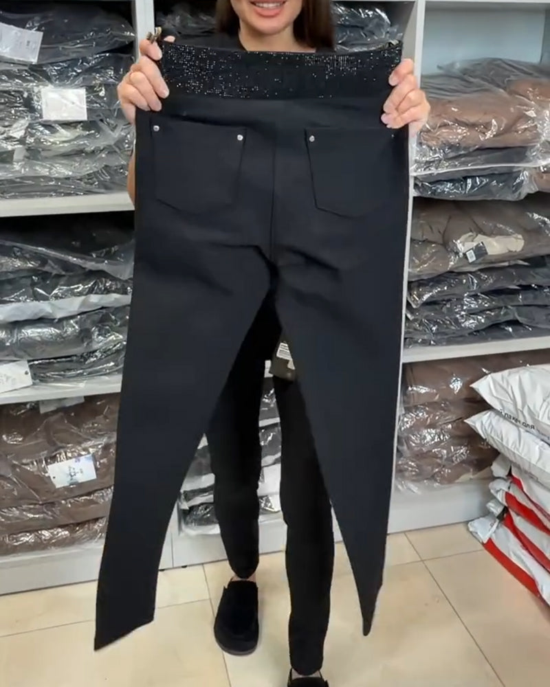 Elegantní jednobarevné elastické kalhoty