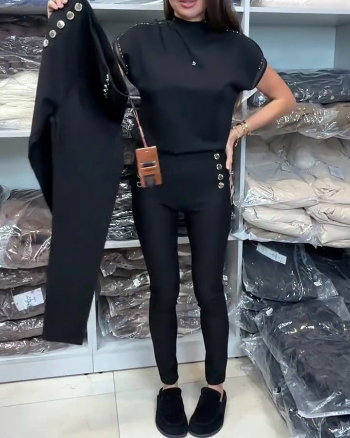 Elegantní strečové kalhoty s knoflíky