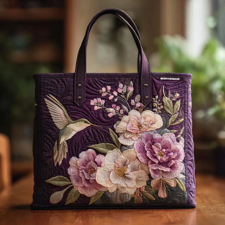 Prošívaná taška s kolibříky a orchidejemi