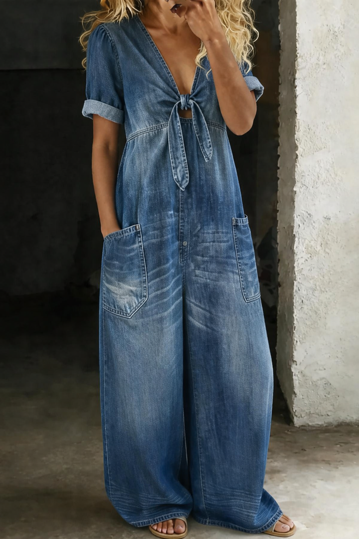 Garance | Kombinéza denim s výstřihem do V