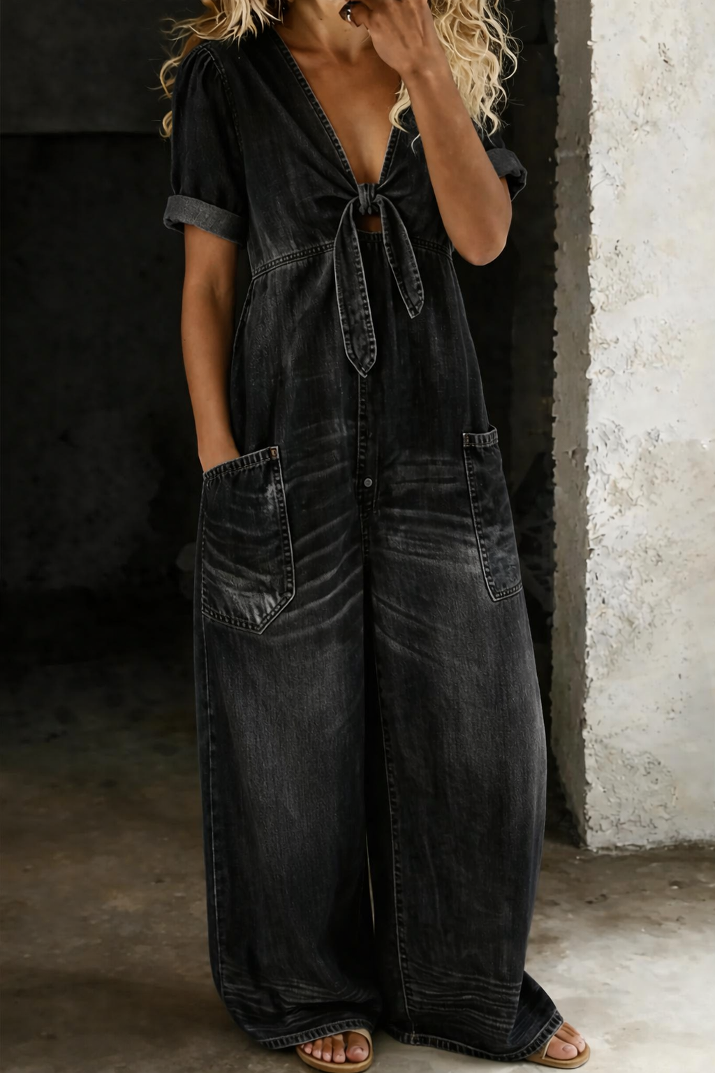 Garance | Kombinéza denim s výstřihem do V