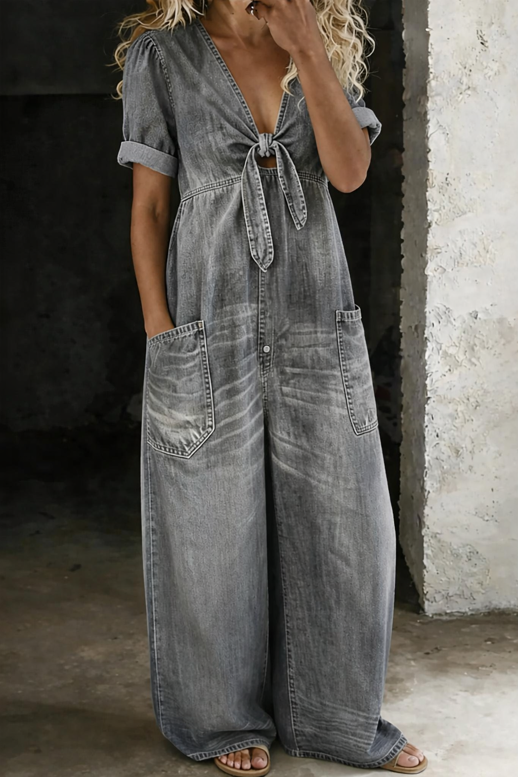 Garance | Kombinéza denim s výstřihem do V