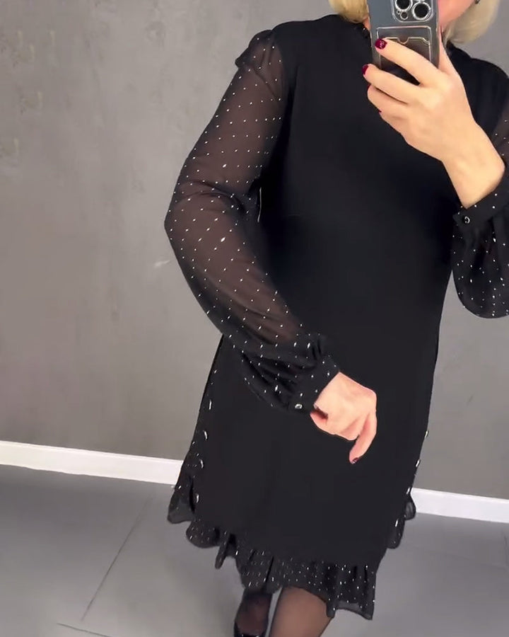Elegantní šaty s puntíky a dlouhými rukávy