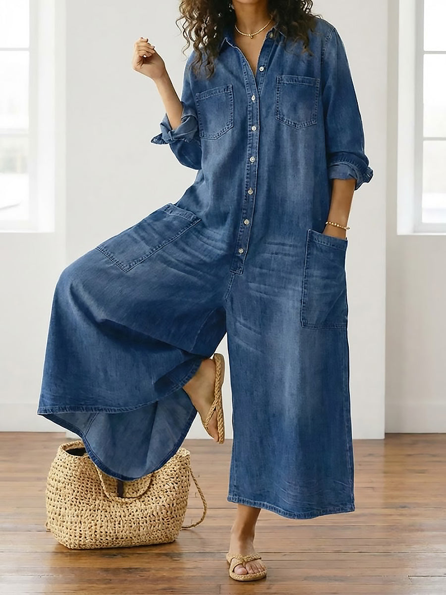 Anaïs | Vintage denim kombinéza s knoflíky