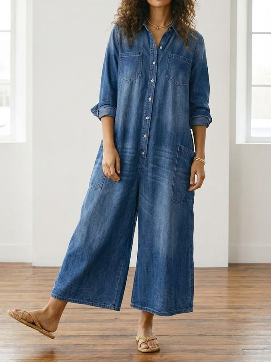 Anaïs | Vintage denim kombinéza s knoflíky