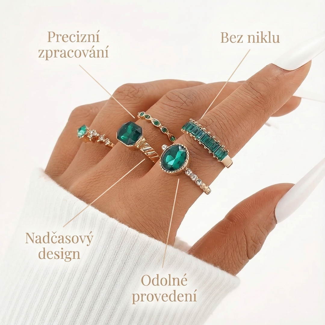 Melanie – exkluzivní zlatá sada prstenů se smaragdovými kameny